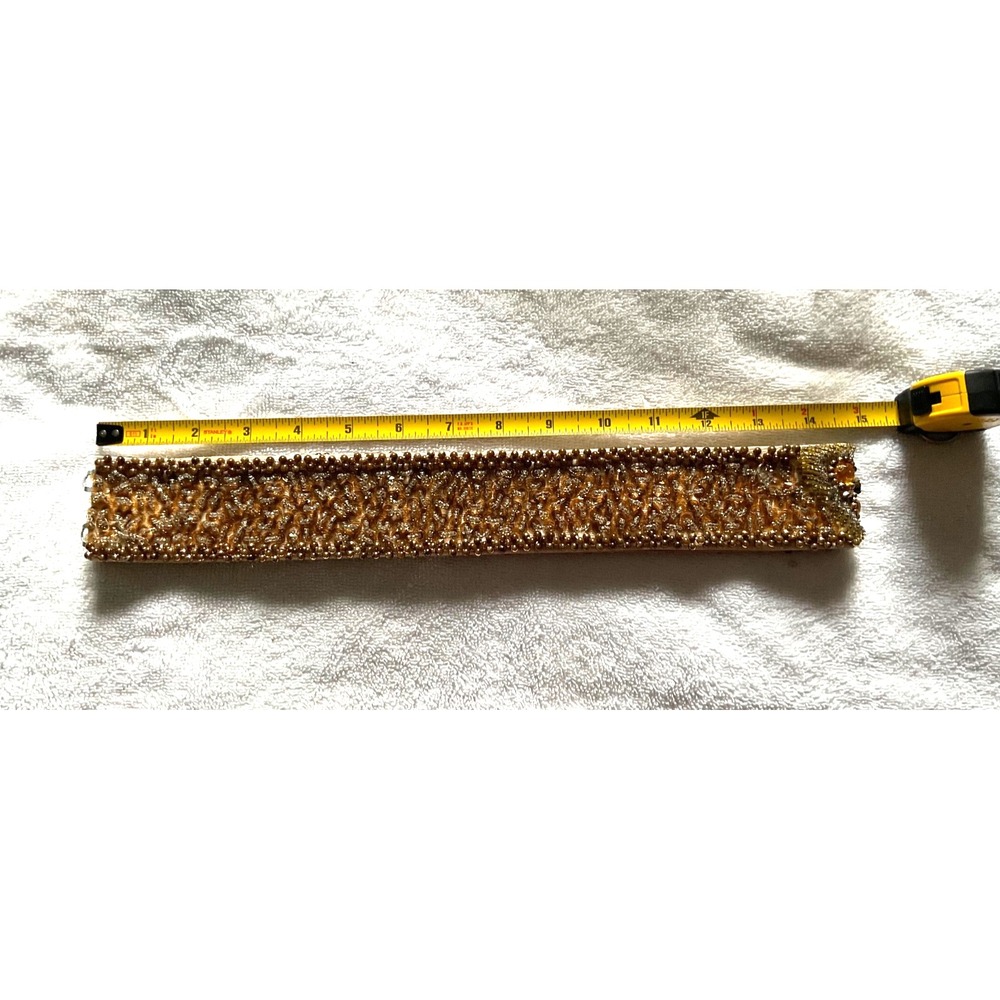 1920's-1950's Metalic Gold & Bronze Seed Beaded Belt 30" Waist - Picture 5 of 10